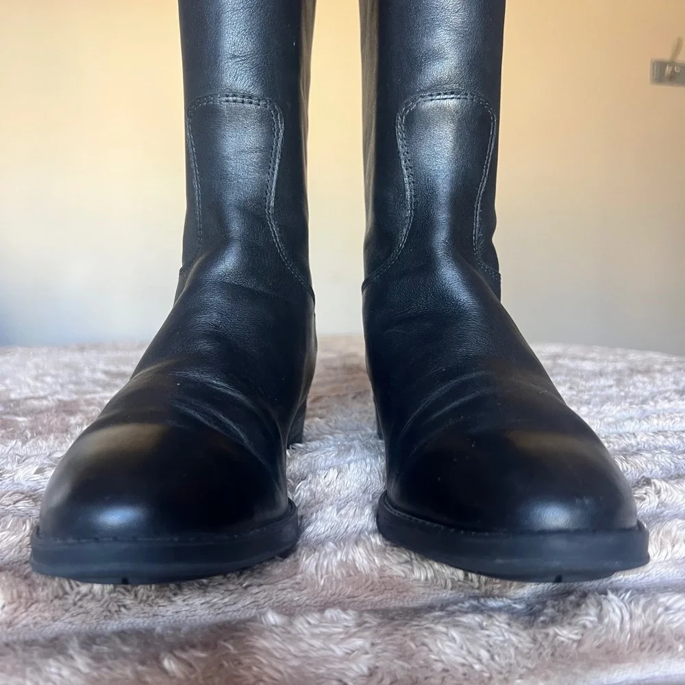 Sam Edelman Penny Riding Boots Black Leather‎ Knee High Back Zip Women 7.5M